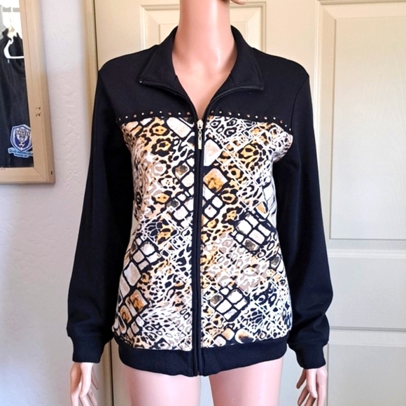 Alfred Dunner Black and Tan Blazer with Bold Design Size 12 - Picture 2 of 10